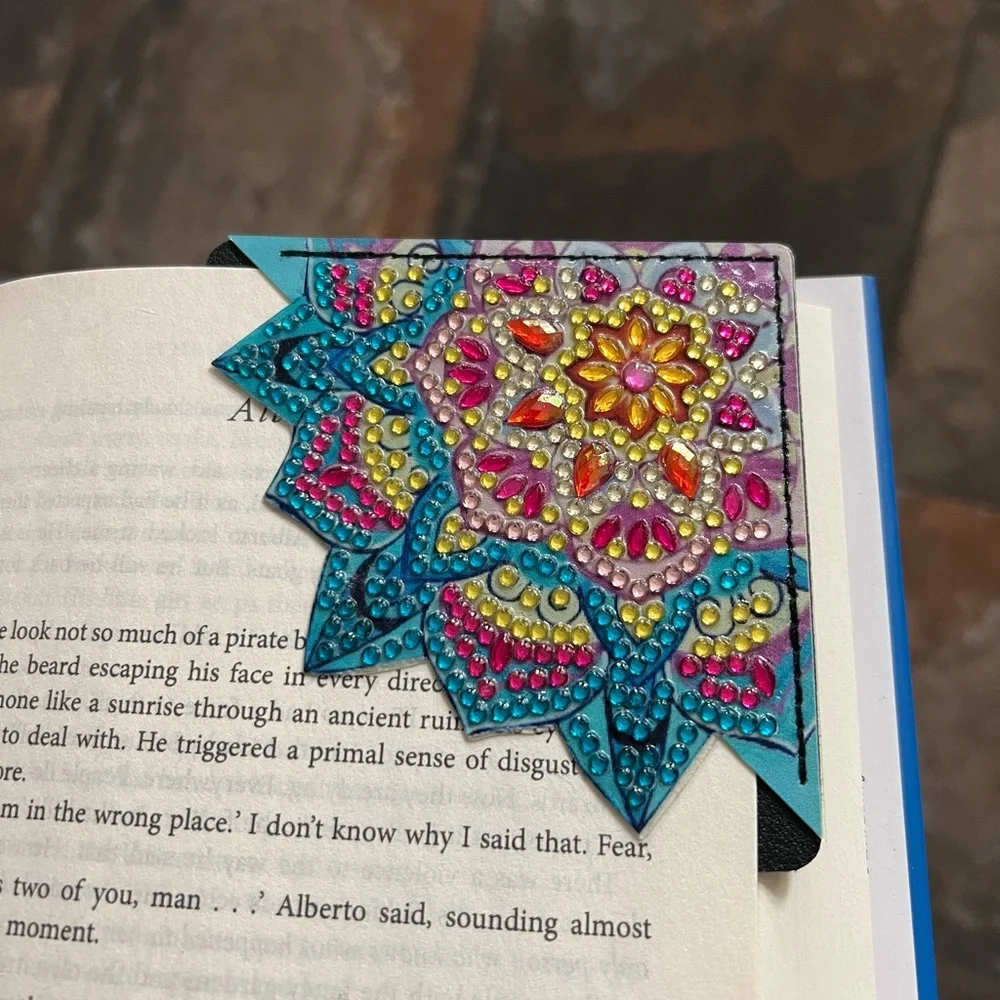 Colorful Handmade Mandala Leather like Corner Bookmark  Diamond Art